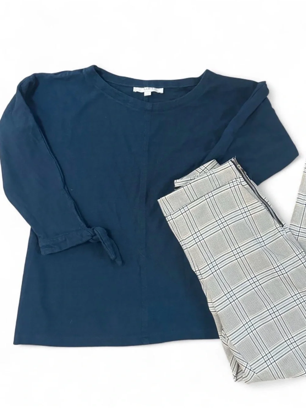 Bundle: Navy Blue Loft Top & Zara Plaid Pants